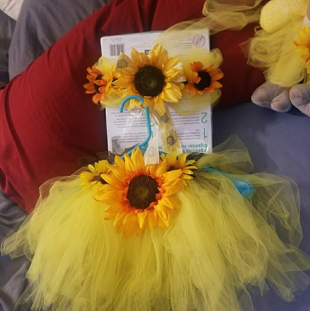 Baby girl sunflower tutu, top, matching plush